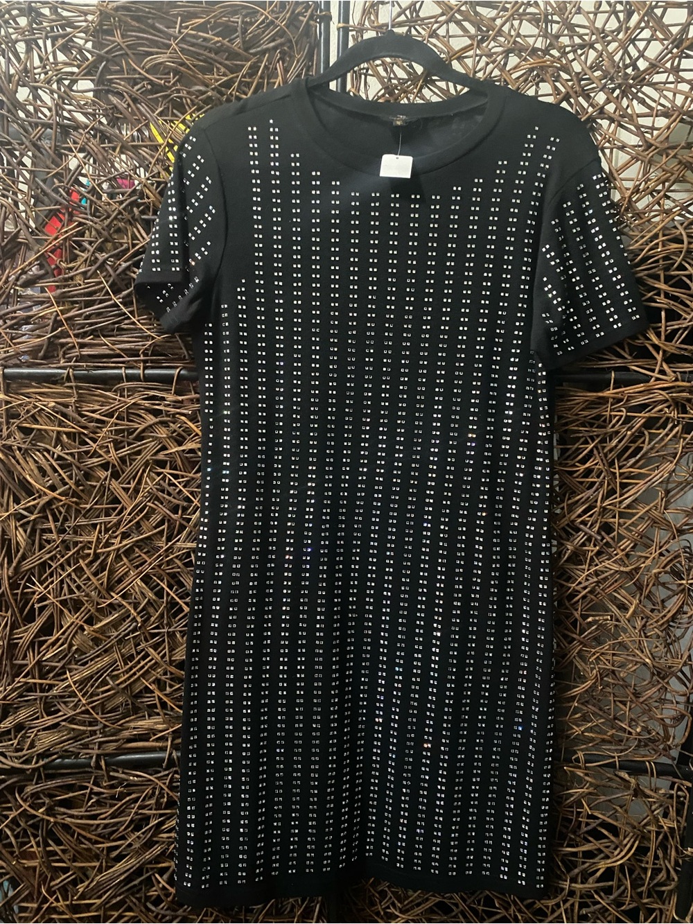 Black Studded Short Sleeve Shift Dress